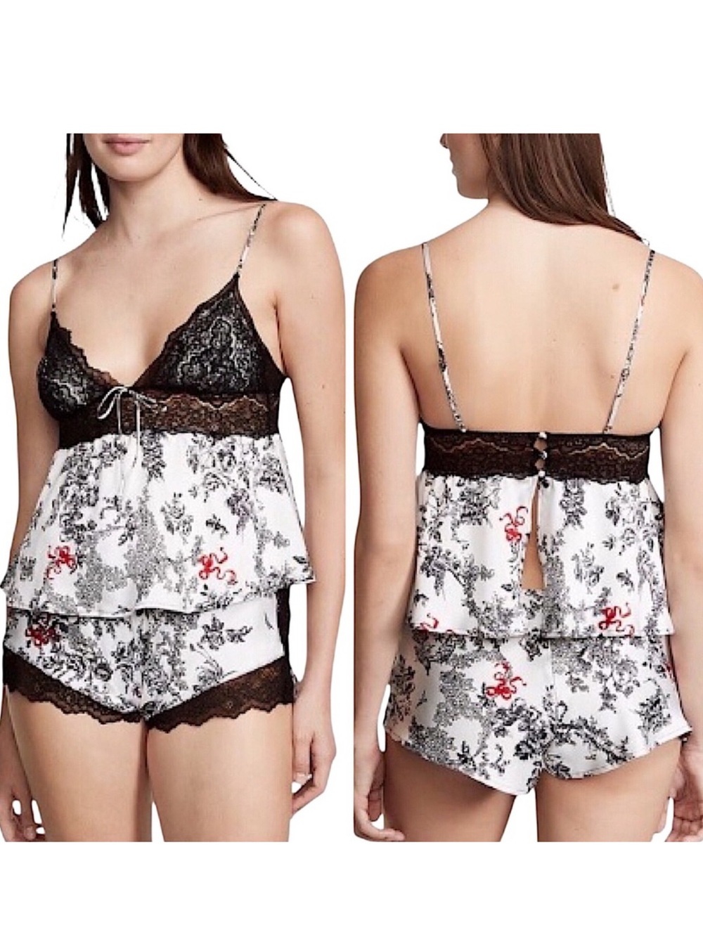 Victoria’s Secret Porcelain Toile Stretch White Satin Cami Pajama Set M